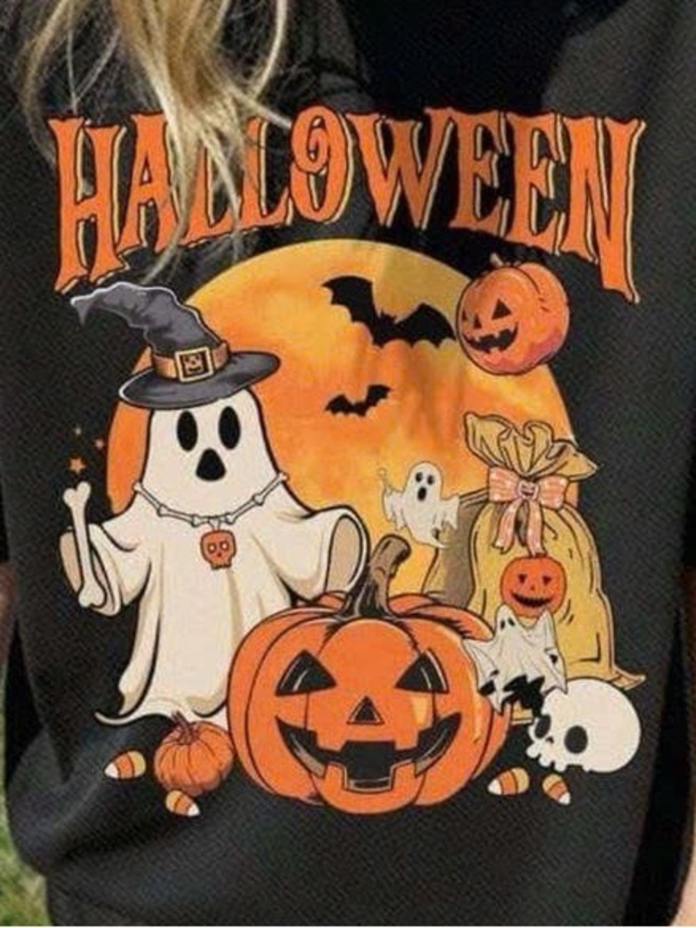 Halloween Kids Black T‑Shirt Costume Tee with Pumpkin & Ghost Graphic - Picture 2 of 2